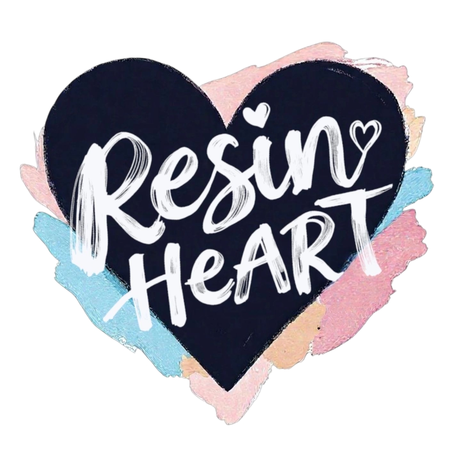 Resin HeART UK Logo, there is a black shaped hear with the words in the centre. there are watercolour brush strokes around the heart.